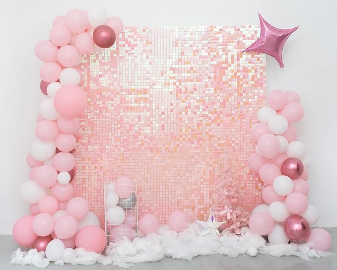 Kate Square Rainbow Pink Sequin Wall Panels Wedding Decoration Wall Shimmer Birthday Party (Pack of 12)