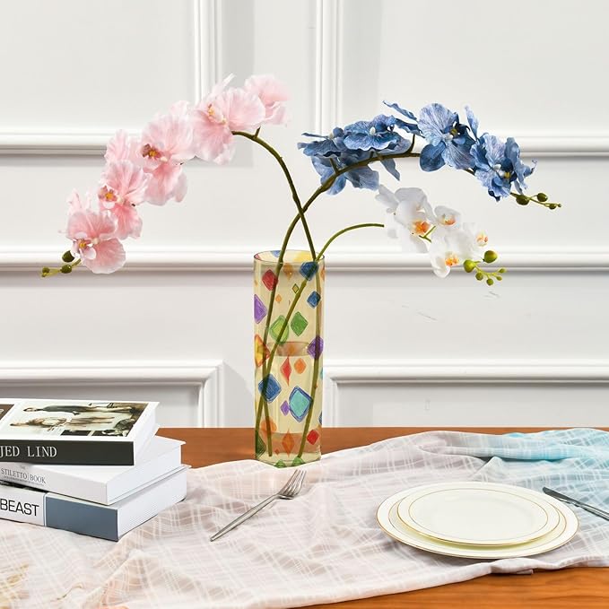 xmyzcd Print Colorful Squares Vase Cylinder Vases Clear Plastic Flower Vase Easy to Clean for Centerpieces Homes, Offices, Kitchens