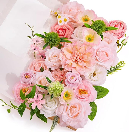 Serwalin Artificial Silk Flowers Blush Pink, Fake Flowers Stems for Wedding Bouquets DIY, Baby Shower Centerpieces, Cake Decor, Birthday Party & Home Decor (Pale Pink)