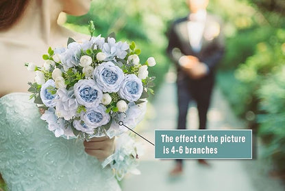 4 Bunches Peonies Artificial Flowers, Silk Peonies Flowers Fake Bouquet Faux Floral Arrangements for Centerpiece Table Wedding Party Home Decor (4, Blue White)