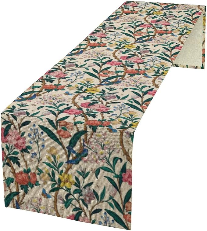 William Morris Vintage Floral Table Runner, Birds Butterflies and Bees Botanical Flower Original Design Print Table Runner for Home Party Dining Room Kitchen Decor 13x108 Inch
