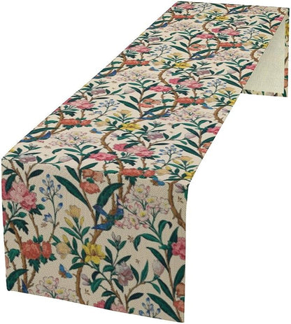William Morris Vintage Floral Table Runner, Birds Butterflies and Bees Botanical Flower Original Design Print Table Runner for Home Party Dining Room Kitchen Decor 13x60 Inch