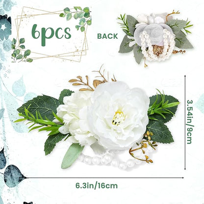 Corsage Wristlet Band Artificial Rose Flowers - Wedding Bridal Flower Corsage Hand Decor (Stretch, 6, Count)