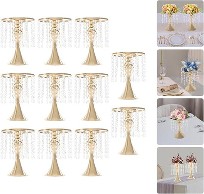 Flower Stand Vase, 10 Pcs Glam Crystal Wedding Reception Decorations with Sparkling Beads Table Center Display Flower Arrangement Flower Stand Metal Vase for Event Party Decor (Gold, H:10.23in)
