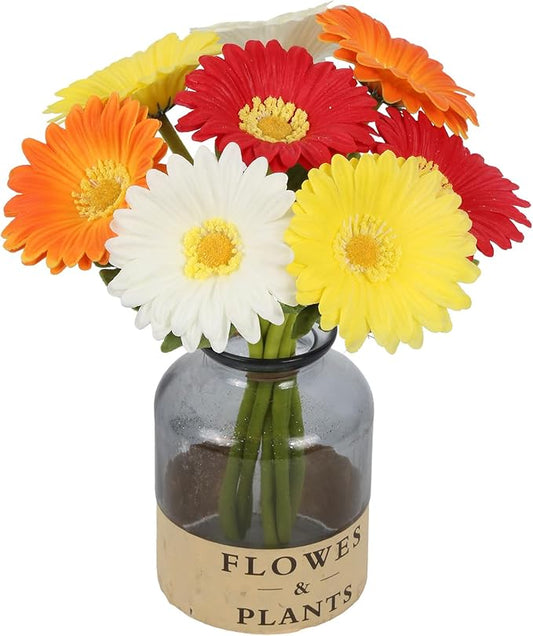 8Pcs PU Gerbera Daisy Artificial Flowers 11.8” Multi-Color Silk Daisy Centerpieces Small Fake Flowers for Vase Wedding Party DIY Office Home Living Room Decor
