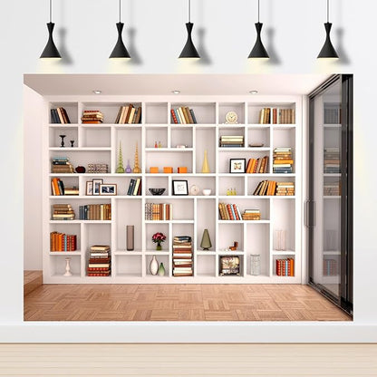 Bookcase Photography Backdrop School Library Study Bookshelf Scene Children Photography Backgrounds Customized Photographic Backdrops for Photo Studio Office Conference Decor 7x5ft