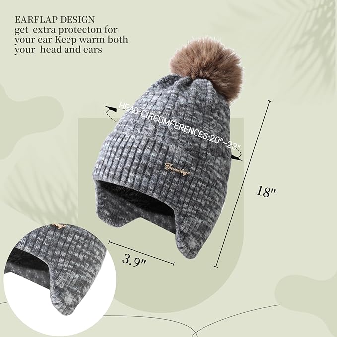 FENELY Women's Knitted Warm Beanie Winter Hat, Warm Chunky Snow Hat with Pompom