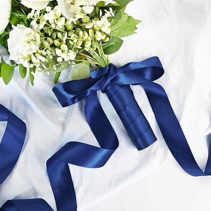 Double Face Satin Ribbon 1-1/2 inch X 50 Yards Polyester Navy Blue Ribbon for Gift Wrapping Very Suitable for Weddings Party Hair Bow Invitation Decorations and MoreDecorations and More