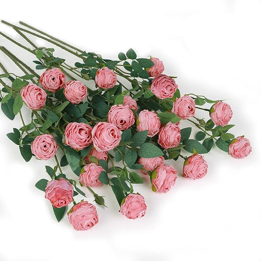 CHIAVE 8pcs 24 Flower Buds Artificial Vintage Roses Fake Silk Rose Flowers with Long Stem for DIY Bouquets Wedding Centerpiece Party Home Kitchen Shorp Decoration-Salmon Pink