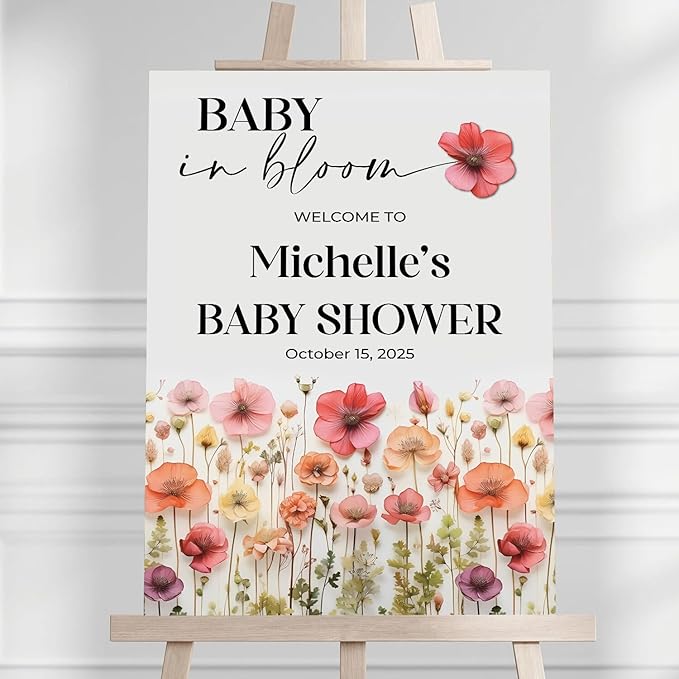 Baby Shower Welcome Sign, Personalized Girl Showers Welcome Sign For Outdoor, Girl Shower Signs Floral, Baby In Bloom Decoration