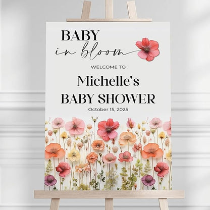 Baby Shower Welcome Sign, Personalized Girl Showers Welcome Sign For Outdoor, Girl Shower Signs Floral, Baby In Bloom Decoration