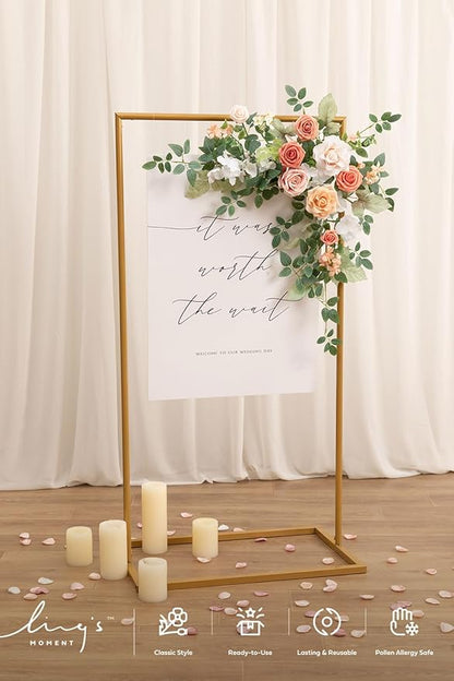 Ling's moment Wedding Artificial Welcome Sign Flowers Swag Arch Floral Garland Decorations Growing Blush Ceremony Reception Entrance Entryway Party Banquets Easel Wall Home Outdoor(NOT Include Sign)