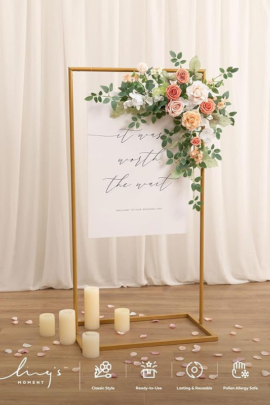 Ling's moment Wedding Artificial Welcome Sign Flowers Swag Arch Floral Garland Decorations Growing Blush Ceremony Reception Entrance Entryway Party Banquets Easel Wall Home Outdoor(NOT Include Sign)