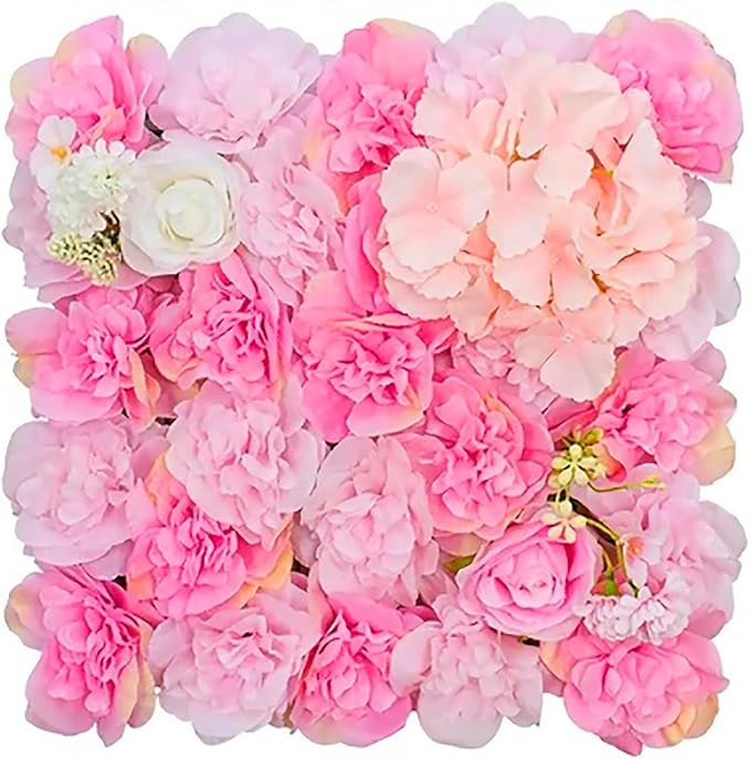 Flower Wall Backdrop, 12PCS 10.6"-15.7" Artificial Flower Wall Panel with Various Styles, 3D Floral Wall Decor for Wedding Photo Background Festive Party Home Decoration (L017, 15 * 15in)