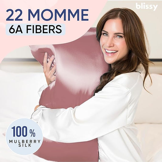 Blissy Silk Pillowcase - 100% Pure Mulberry Silk - 22 Momme 6A High-Grade Fibers - Silk Pillow Cover for Hair & Skin - Regular, Queen & King (Plum, King)