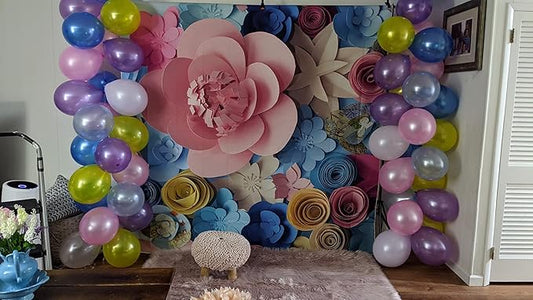 Colorful Flowers Paper Wall Photography Background 8x6FT Lovely Style Champagne Blue Pink Blossoming Flower Backdrops Portraits Shooting Video Studio Props