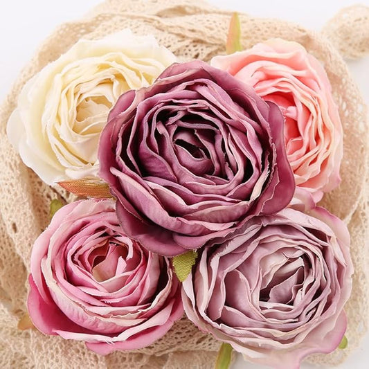 IPOPU Roses Heads Dried Silk Flowers 25PCS Fake Roses Heads for Floral Arrangements Roses Artificial Flowers for Silk Bouquet Bulk Wedding Flowers in Purple Bulk Silk Roses (Light Pink Purple Mixed)