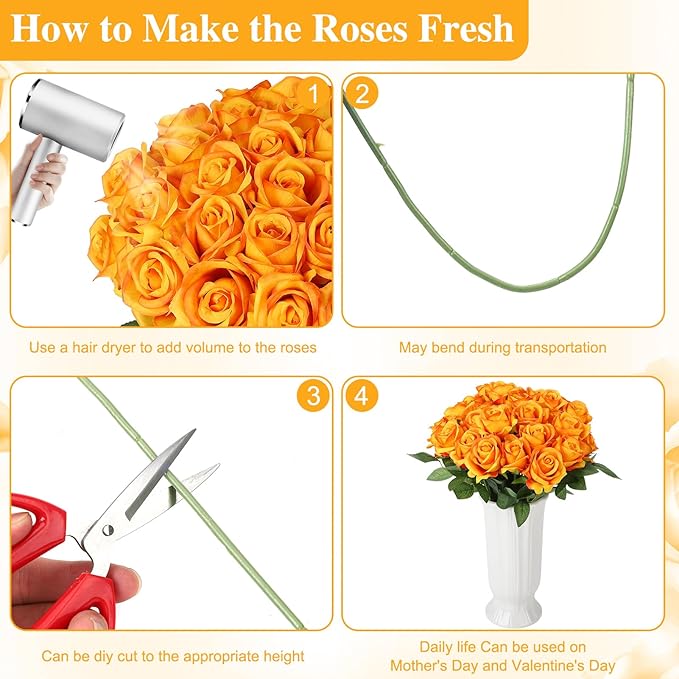 80 Pcs Roses Artificial Flowers, Silk Gradient Yellow Artificial Flowers Petals Long Stem Roses for Wedding Bouquet Home Party Decor