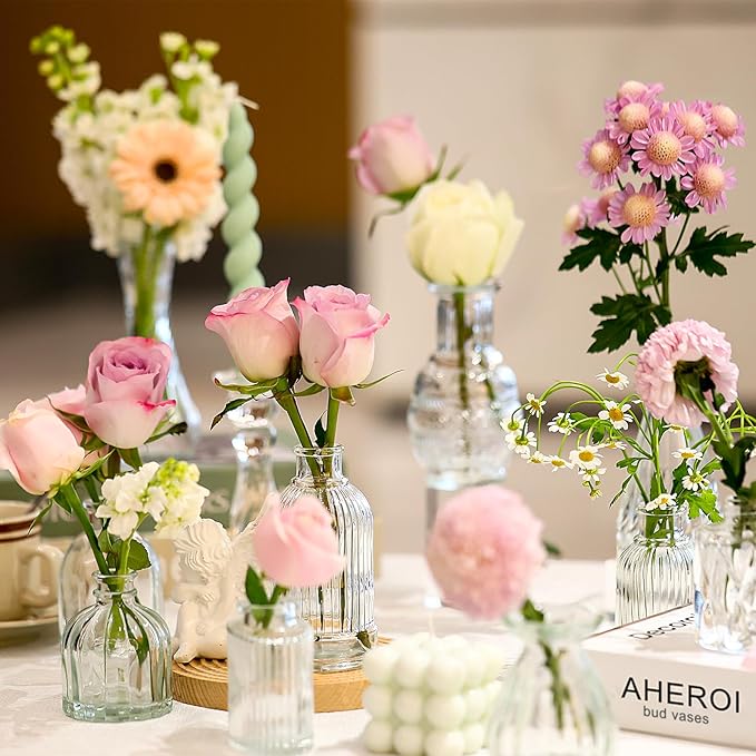 Aheroi 32 Pcs Bud Vase Set, Clear Vases for Centerpieces, Cute Glass Bud Vases Small Vases for Flowers, Mini Vase Flower Vase Set for Wedding Decorations, Room Office Table Decor