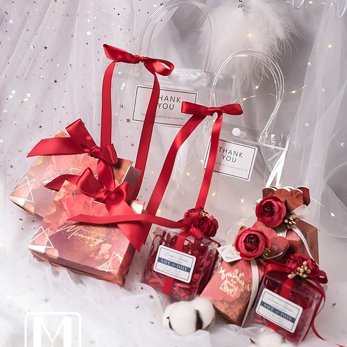 Satin Ribbon 5/8 Inch Red Double Faced - 25 Yards for Gift Wrapping DIY Bows Crafts Bridal Bouquet Cutting Ceremony Sewing Christmas Wedding Baby Shower Decoration Humphrey's Craft