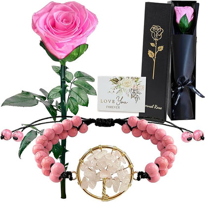 WILLSHINE Eternal Rose with Stem,Single Real Preserved Rose Gift Box,Forever Pink Flower Stems Bouquets for Women,Mum,Wife,Girlfriend,Valentine's Day,Mother's Day,Chirstmas,Birthday,Aniversary Gift