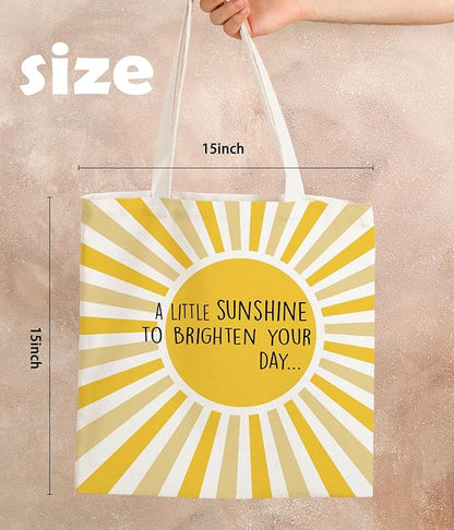 Canvas Aesthetic Tote Bag for Women, A Little Sunshine to Brighten Your Day Boho Sun Sunshine Reusable Grocery Inspirational Gifts Bag for Women