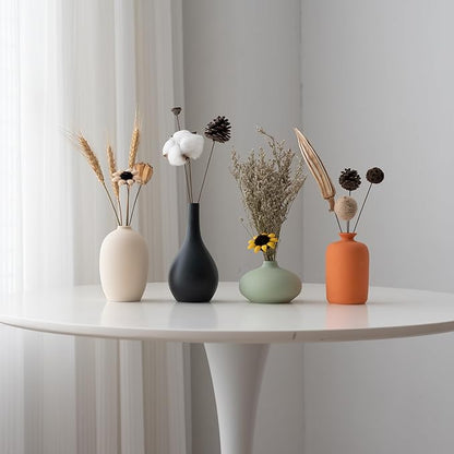 Ceramic Vase Set of 4 for Modern Home Decor Minimalist Bohemian,Round Matte Vases for Dried Flowers&Pampas Grass Ceramic Decoration for Office,Shelf,Living Room,Bedroom,Entryway Decor