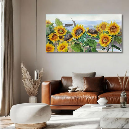 Ardemy Sunflower Wall Art Canvas Flower Yellow Picture Floral Landscape Painting for Living Room, Nature Large Framed Artwork Bedroom Dining Room Home Office Wall Decor 48"x24"