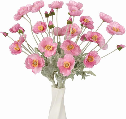 Poppy Flowers Artificial,8PCS Pink Silk Poppies Flowers 22.8" Faux Poppies with Stems for Wedding Party Table Centerpiece Home Decor(Pink)