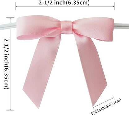 50pcs 2.5" Light Pink Polyester Satin Ribbon Bows with Twist Ties for Gift Wrapping Packing Easter Rabbit Decoration (Lt.Pink)