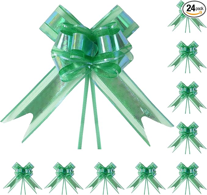 24PCS Emerald Green Pull Bows for Gift Wrapping, 6" Large Pre-Tied Decorative Bows for Christmas, Wedding, Birthday, Party Decors, Reusable Instant Floral Decors for Gifts, Bouquets, Baskets
