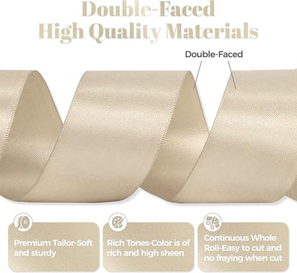 Beige Satin Ribbon, Double Faced 2 Inch X 50 Yards Beige Ribbon, Premium Satin Ribbon for Gift Wrapping, Crafts, Hair Bow Making, Sewing, Flower Bouquet, Wedding Party Decor