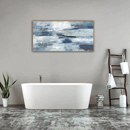 Abstract Framed Canvas Wall Art Vintage Blue White Grey Pictures Ocean Wall Decor Modern Artwork Painting Prints for Living Room Bedroom Bathroom Office Home Decoration Ready to Hang 24" X 48"