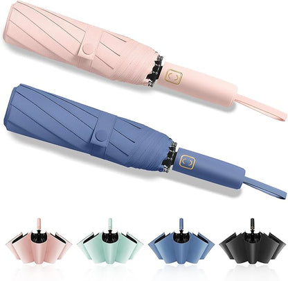 2-Pack Windproof, Waterproof, UV-Blocking Portable Travel Umbrella, Compact Sun & Rain Folding Umbrella, Double Rib Structure, Large Auto Open and Close Car Umbrella