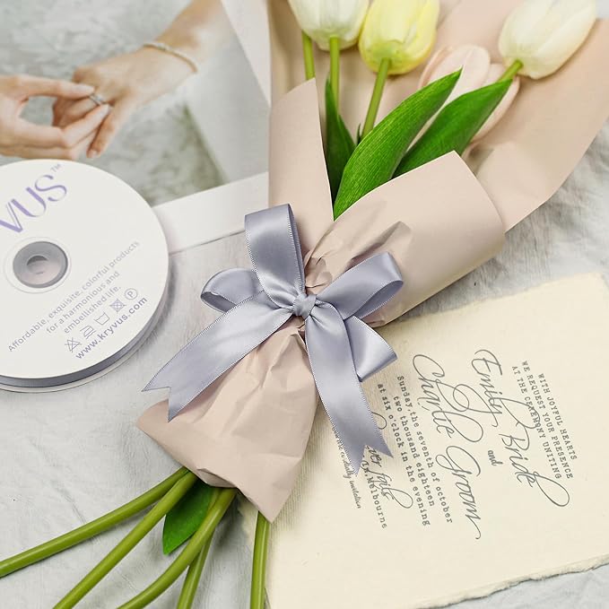 Gray Satin Ribbon, Double Faced 7/8 Inch X 25 Yards Gray Ribbon, Premium Satin Ribbon for Gift Wrapping, Crafts, Hair Bow Making, Sewing, Flower Bouquet, Wedding Party Decor