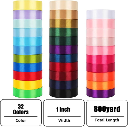 NESCCI 800 Yards Ribbon,1 Inch Satin Ribbon,Single Face Satin Ribbons, Perfect for Gift Wrapping,Wedding Decoration,Handmade Bows,Wrapping Bouquet and More
