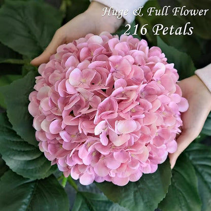 4pcs Pink Silk Hydrangea Fake Flowers,22" Artificial Flowers Bouquets Silk Faux Hydrangea Stems for Home Wedding Party Table Core Decoration (Pinkish Purple)