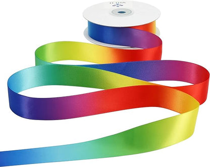 MEEDEE Satin Ribbon 1 inch Rainbow Ribbon Rainbow Satin Ribbons Neon Color Ribbons for Gift Wrapping Birthday Pride Party Decoration Handmade Bows DIY Crafts - 25 Yards
