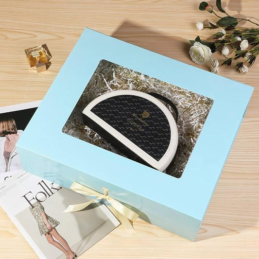 Extra Large Blue Gift Box for Presents with Ribbon 19x16x6 Inches Clear Gift Box with Window Magnetic Closure Gift Boxes with Lids