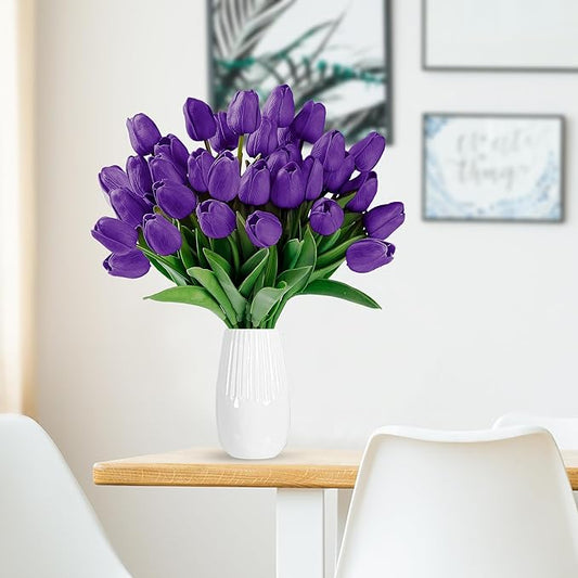 Sggvecsy 15 Pcs Fake Tulips Artificial Flowers Real Touch PU Faux Flowers Tulip Stems for Wedding Spring Bouquet Floral Arrangement Home Party Office Decorations for Mother's Day (Purple)