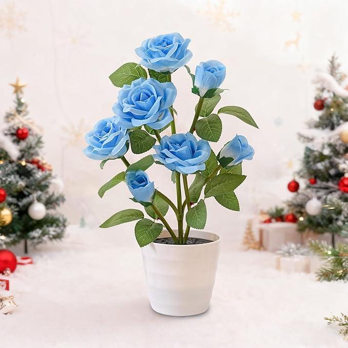 Blue Rose Flower Lamp, Christmas Birthday Gifts for Women Mom Granddaughter Girlfriend Friend Wife Anniversary Birthday, Bedroom Bar Coffee Shop Rose Night Light Lamp Decor