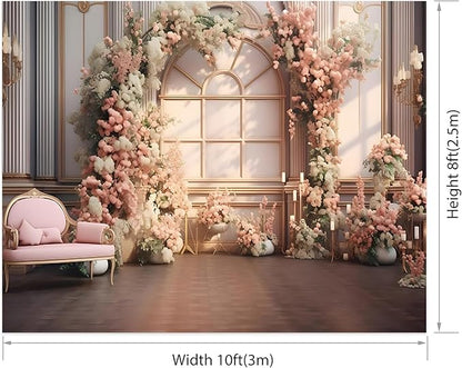 AOTOFO 10x8ft Pink Flowers Wedding Backdrop Elegant Rose Blossom Floral Pretty Plant Photography Background for Woman Bride Party Girls Bridal Shower Photo Studio Shoot