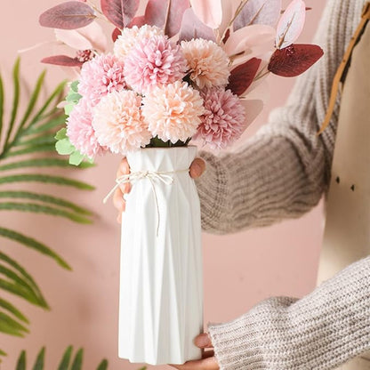 Ceramic Flower Vase Modern Home Decor Vases for Centerpieces White Minimalist Farmhouse 9.5" H x 3.9" W Cute Decorative Vases Flowers Tulip Pampas Grass Vase for Table Bathroom Shelf