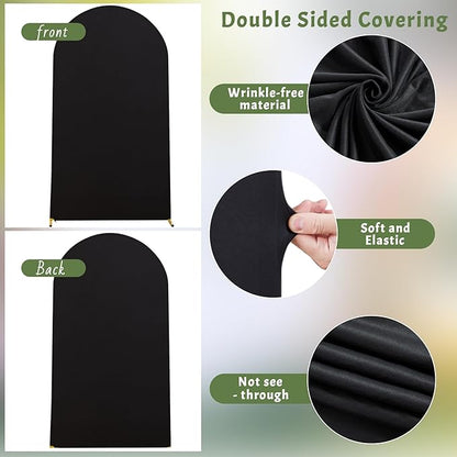 6.6FT Black Arch Backdrop Cover - Polyester Fitted Wedding Arch Stand Covers Round Top Chiara Arch Backdrop Cover for Birthday Party Banquet Photo Background Decoration