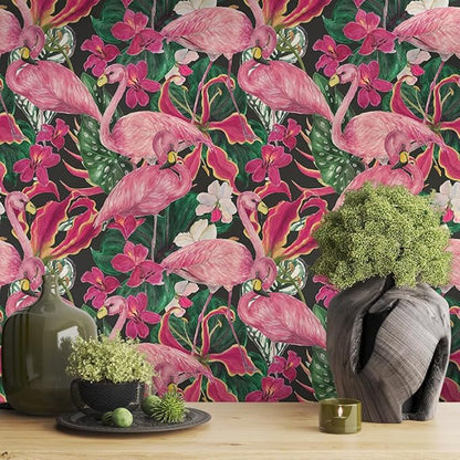 Modern Abstract Tropical Flamingo Birds Peel and Stick Wallpaper Easy Peel Off Contact Paper Stick on Adhesive Wall Paper for Bathroom Waterproof Renter Friendly