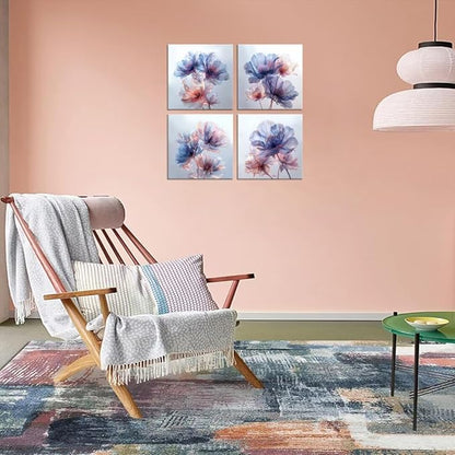 Pankila Canvas Flowers Wall Art Blooming Flowers Pictures Prints Blue Pink Flower Wall Decor for Living Room Bedroom Bathroom Home Decorations Painting Framed Artwork (16''W x 16''H x 4)