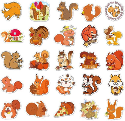 Squirrel Vinyl Stickers for Teens Boy Girls Kids|50 Pcs|Cute Cartoon Waterproof Stickers for Laptop Phone Tablet Luggage Flasks Water Bottle Notebook Bike Car,Lovely Animals Decals Pack(Squirrel)