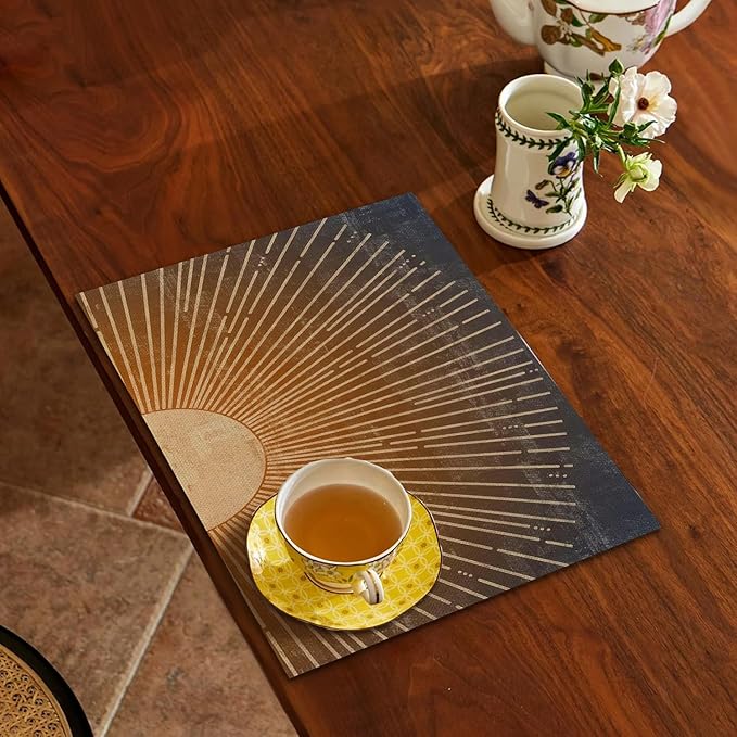 Boho Placemats Set of 4, Abstract Boho Golden Sun Sunshine Placemats, Boho Mid Century Modern Table Mats Place Mats for Kitchen Dining Table Decoration 16.9x11.4 Inch