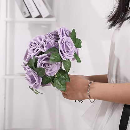 Artificial Flowers Roses 50pcs Lilac Roses Wedding Decoration Real Looking Fake Roses w/Stem for DIY Wedding Bouquets Centerpieces Arrangements Party Baby Showers Home Decorations (Lilac, 50 pcs)