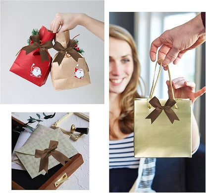 50 Counts Brown Twist Tie Bows 3.1" Pre-Tied Satin Ribbon Bow Decor Mini Twist Tie Bows for Gift Wrapping Treat Bags Cake Bridal Baby Shower Birthday Party Favors Wedding Decorations